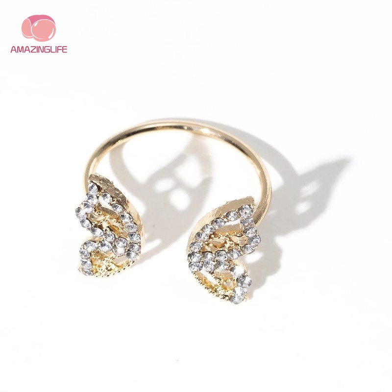 Nhẫn Hở Mạ Vàng Hình Cánh Bướm Đính Đá Zircon Lấp Lánh Có Thể Điều Chỉnh Phong Cách Hàn Quốc