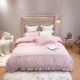 Sale bộ chăn ga lụa ren công chúa (4 màu)