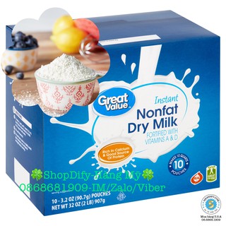 🥛 Sữa Bột Không Chất Béo Ăn Liền Của Mỹ Dành Cho Người Già, Mẹ Bầu, Giảm Cân GREAT VALUE Instant NONFAT Dry Milk 🥛