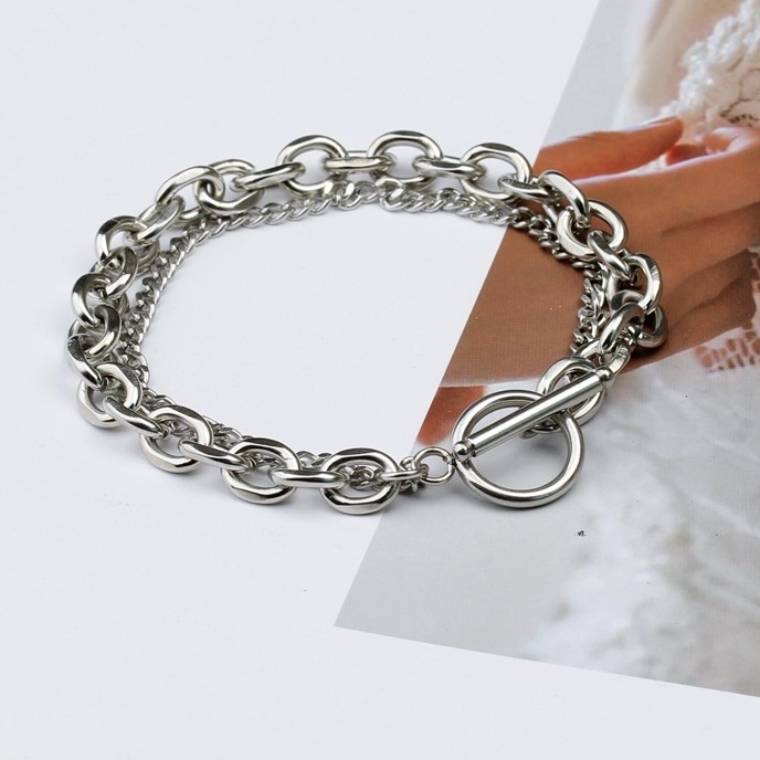 Lắc tay titan không gỉ phong cách Unisex cá tính mắt xích thời trang Nam Nữ