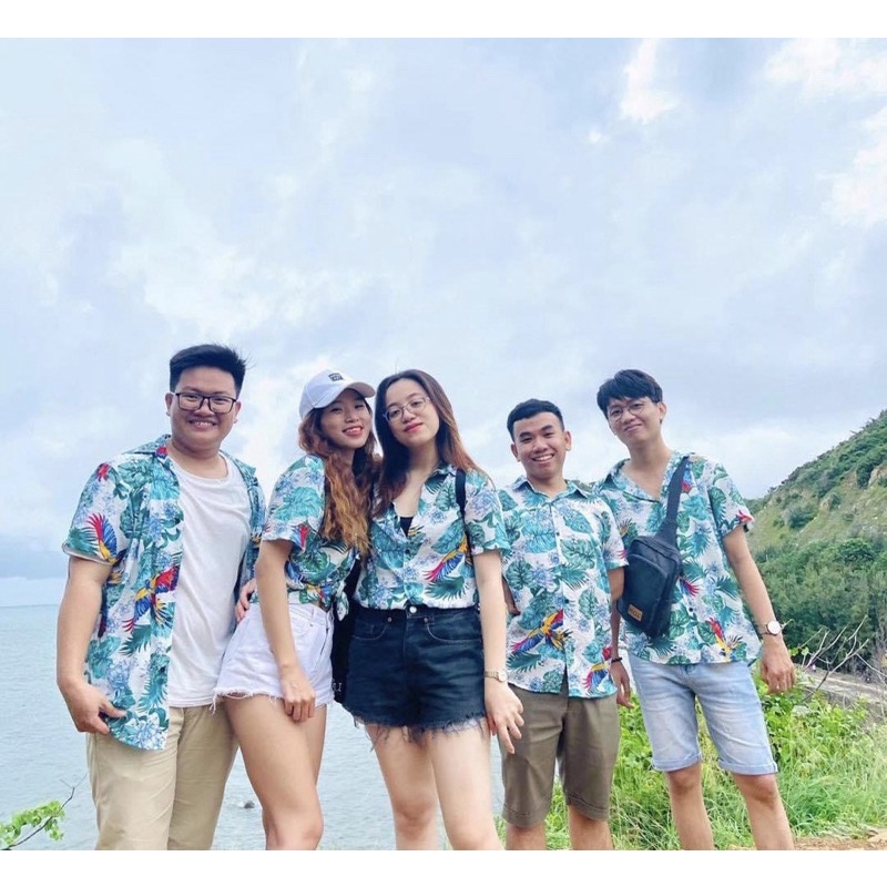 Áo Sơ Mi Đũi Hàn Đi Biển, Áo Nhóm, Áo Đôi, Áo Gia Đình Đủ Size Chất Vải Kate