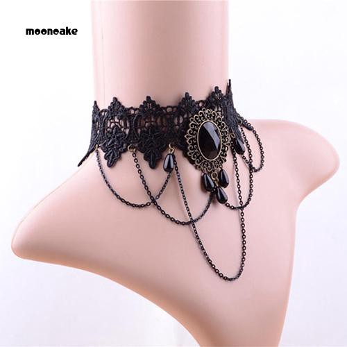 Vòng cổ choker bằng ren đính đá mặt trăng phong cách cổ điển dành cho nữ