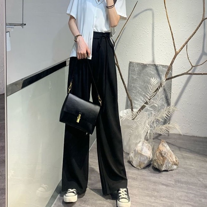 Quần Ống Rộng Thời Trang Thanh Lịch 185201 Quần Dài Ống Rộng Lưng Cao Cột Dây Thời Trang Trẻ Trung