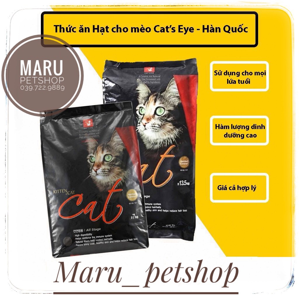 Hạt CAT’S EYE bao 13,5kg thức ăn cho mèo chính hãng Hàn Quốc - Tiêu búi lông, mượt lông