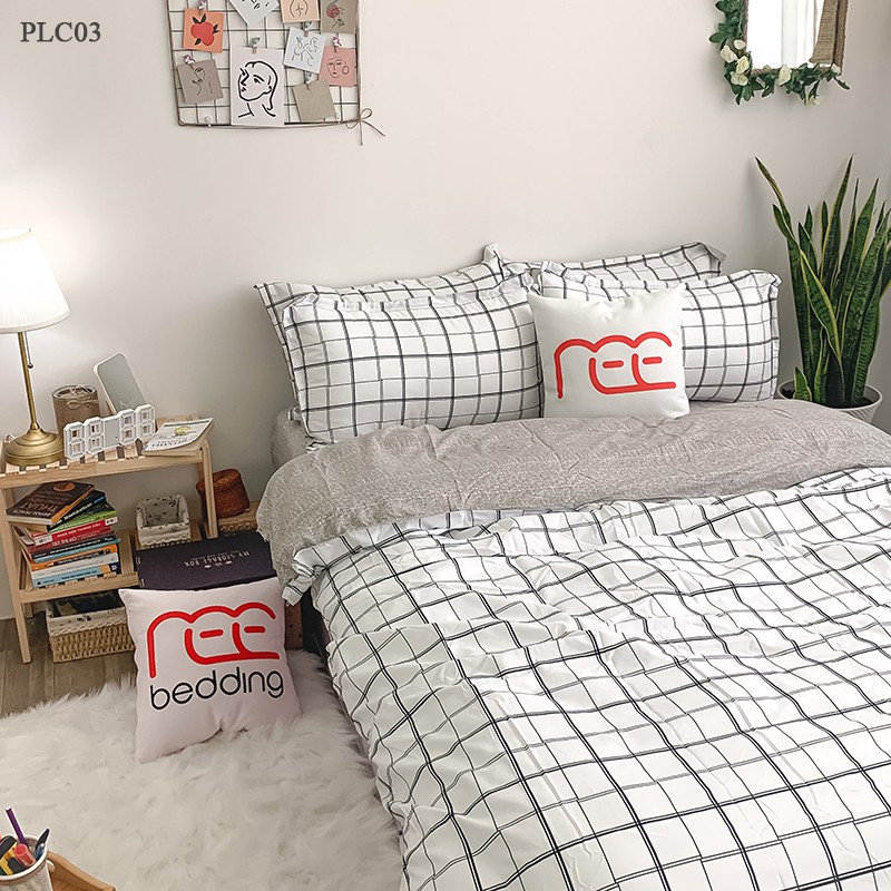Bộ chăn ga gối REE Bedding PLC03 Poly Cotton caro trắng đủ size giường nệm