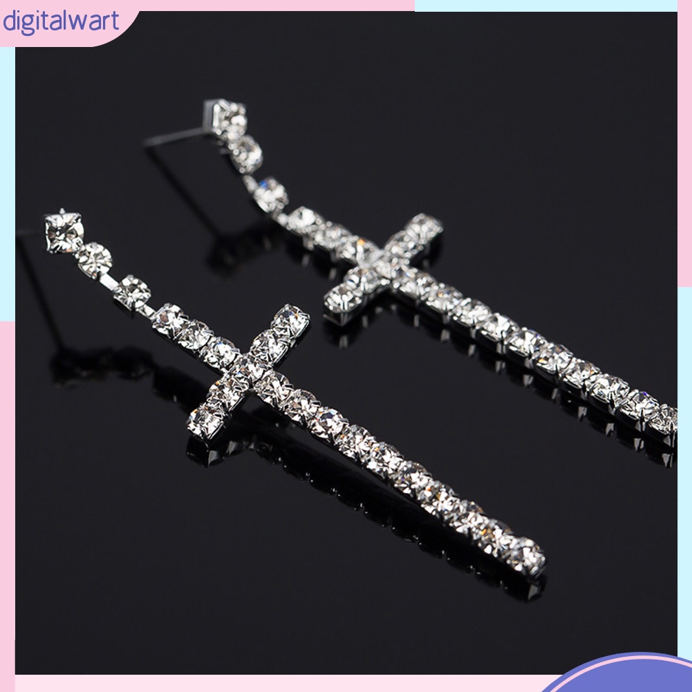 Khuyên Tai Chữ Thập Đính Đá Thời Trang Cho Nữ