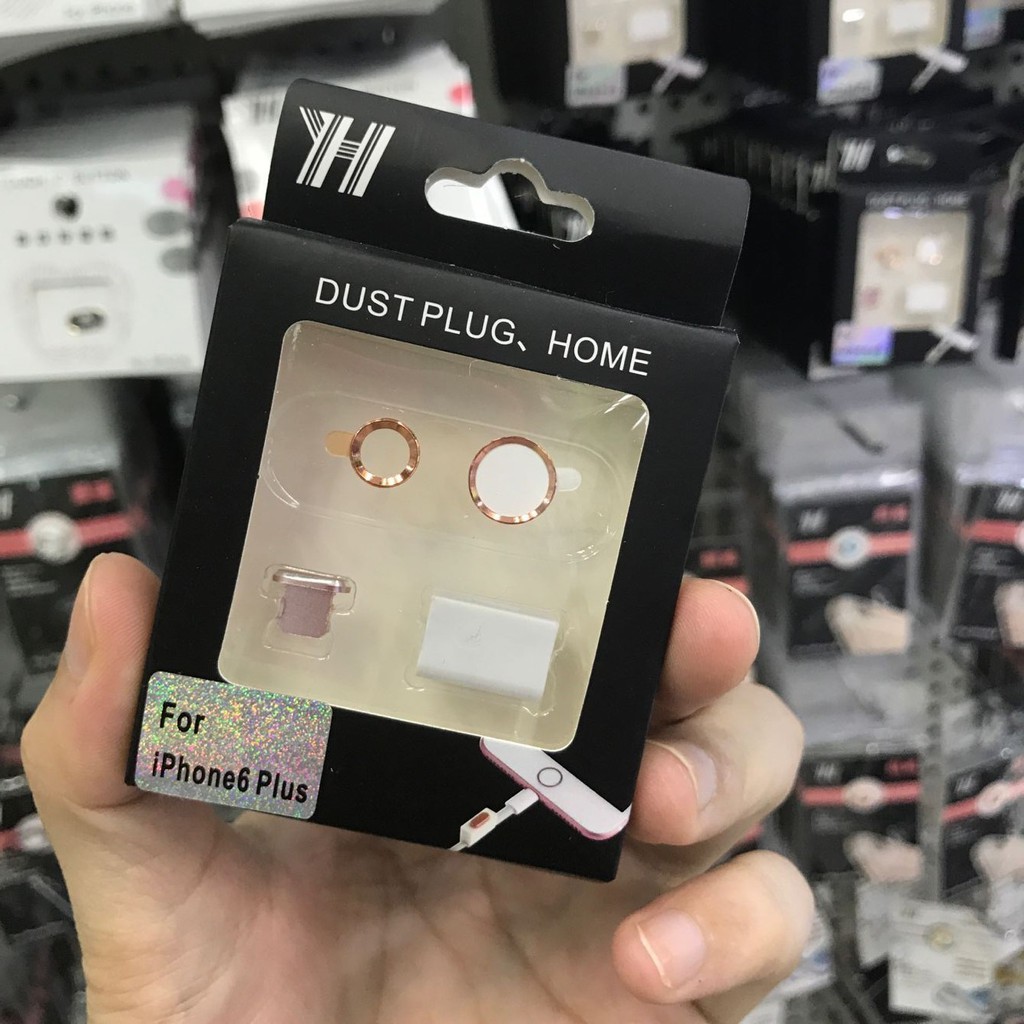 Bộ sản phẩm 4 món Nút home cảm ứng, bảo vệ cam, nút cáp sạc cho phụ kiện tai nghe bluetooth airpods iphone - Miin Shop