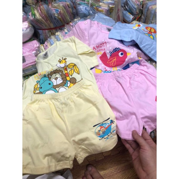 Bộ Quần Áo Cộc Tay Cài Vai Cotton In Hoạ Tiết Con Vật Cho Bé Trai, Bé Gái