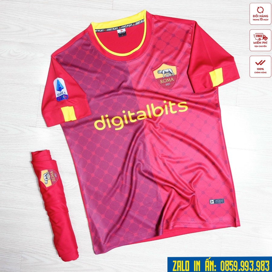 Bộ quần áo bóng đá As Roma Logo thêu, quần áo đá banh As Roma chất thun lạnh cao cấp mới nhất A13