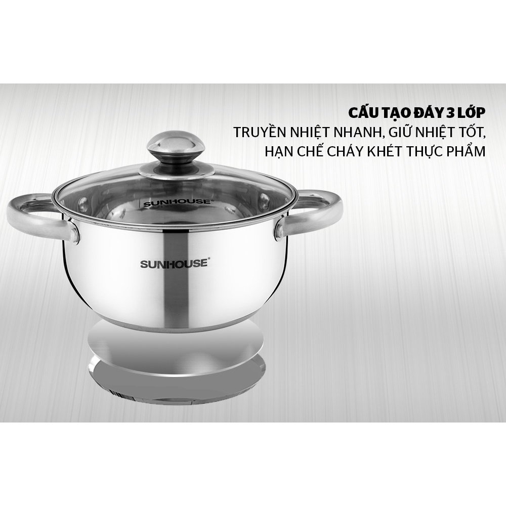 Nồi inox 3 đáy Sunhouse SH22120 3 đáy từ hàng chính hãng cao cấp bảo hành 12 tháng toàn quốc