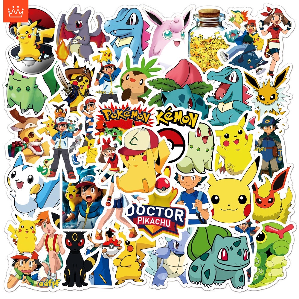 JOJO· Bộ Hình Dán Chống Thấm Pokémon, 50 tờ/bộ