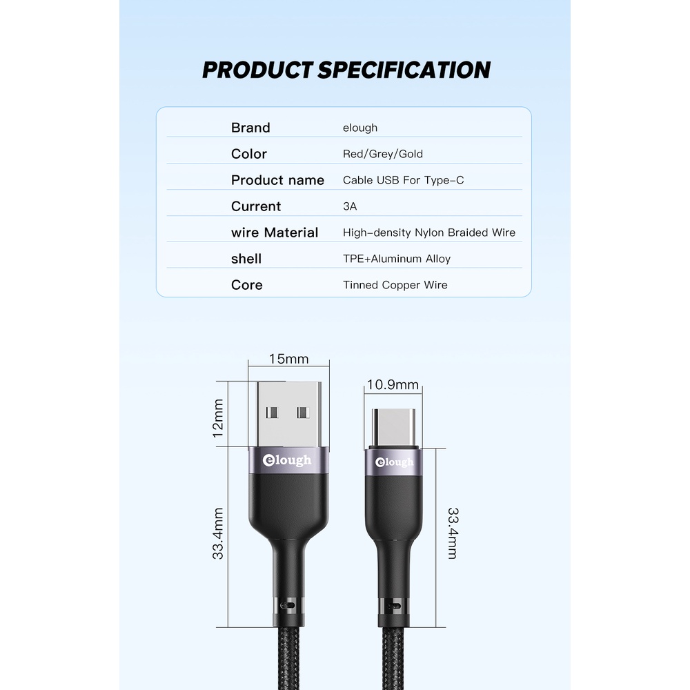 Dây cáp sạc nhanh USB Type C 3A cho điện thoại Xiaomi Samsung