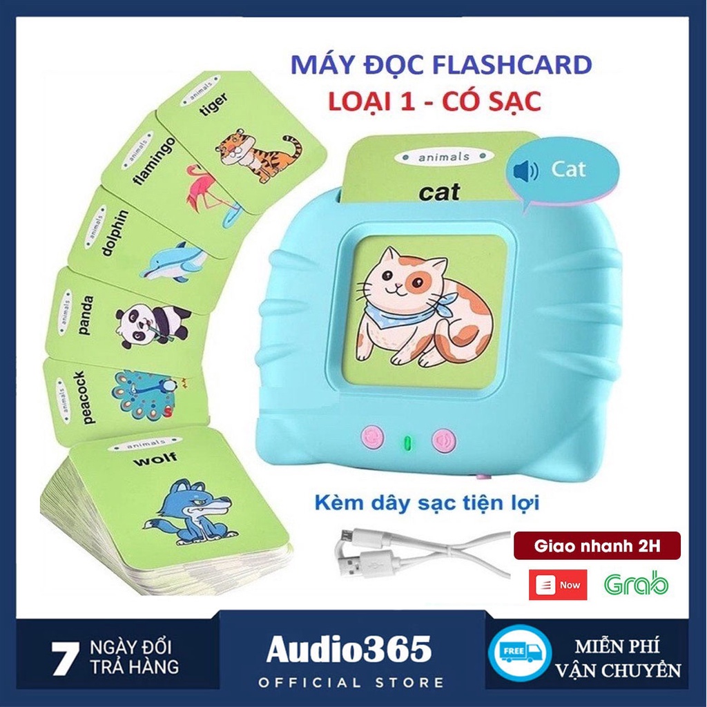 Máy đọc thẻ flashcard 112 thẻ 224 từ vựng tiếng anh, pin 380mah, sạc cổng USB không sóng điện từ