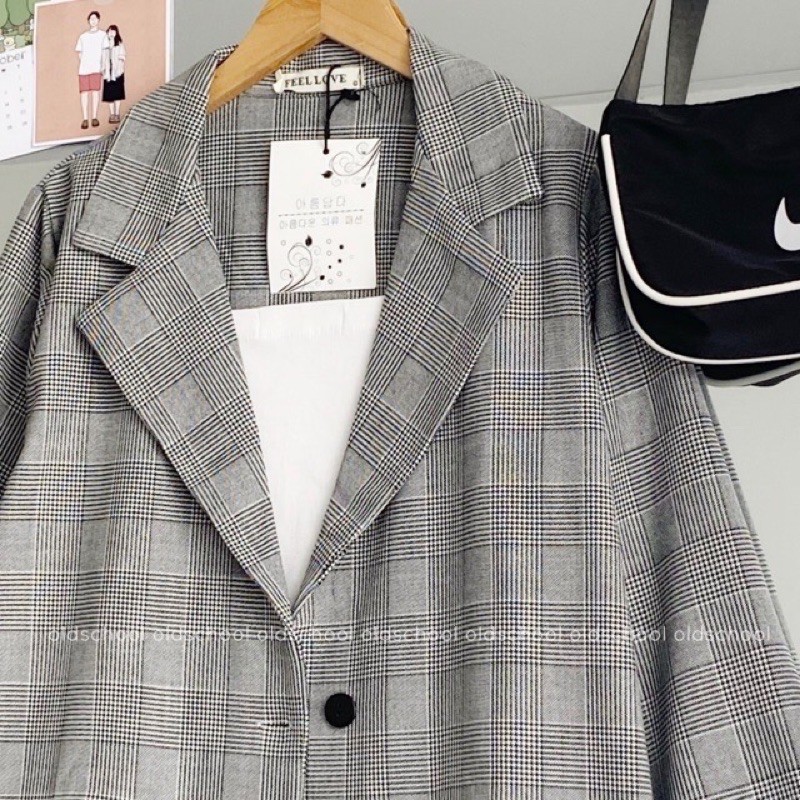 [Ảnh thật/Video] Áo Blazer Kẻ Ulzzang Túi Nắp Hàng Quảng Châu Chất Đẹp
