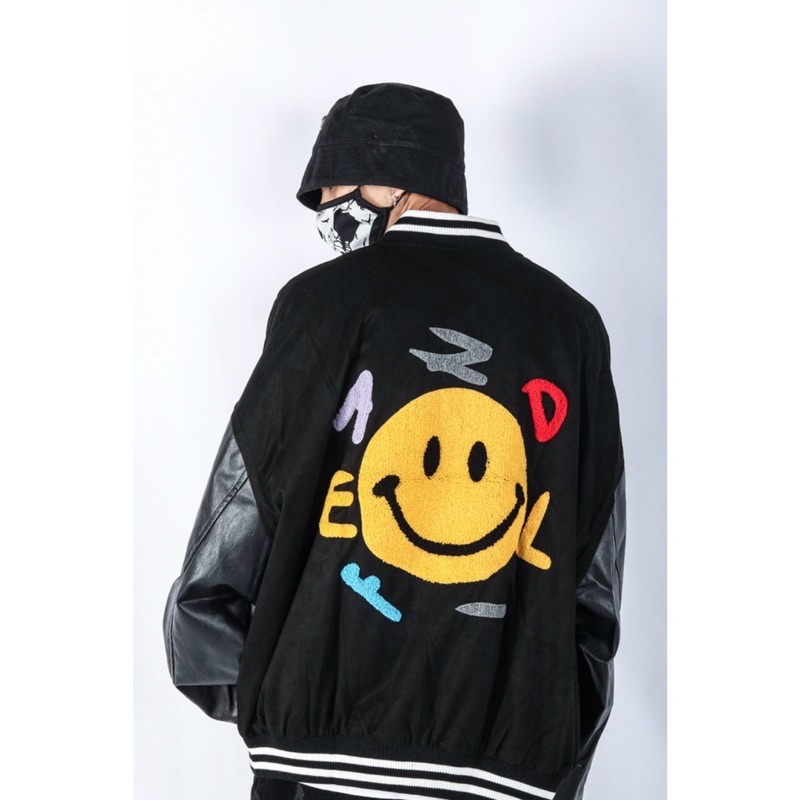 Áo khoác bomber vasity mặt cười thêu