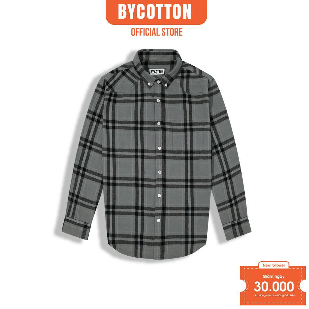 Áo Sơ Mi Nam Dài Tay Caro Đen Phối Xám BY COTTON Black Grey Checked Flannel Shirt