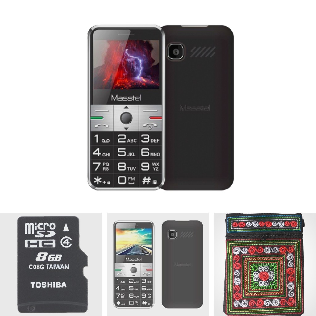 Combo: Điện thoại cho người già Masstel Fami S + Thẻ nhớ 8GB Toshiba Tặng kèm túi đựng điện thoại thổ cẩm