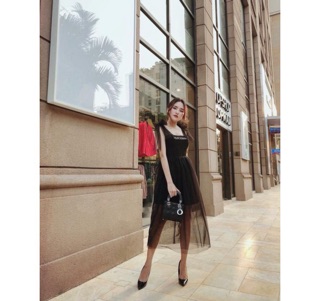 Đầm Tùng Lưới Xoè Nơ Vai