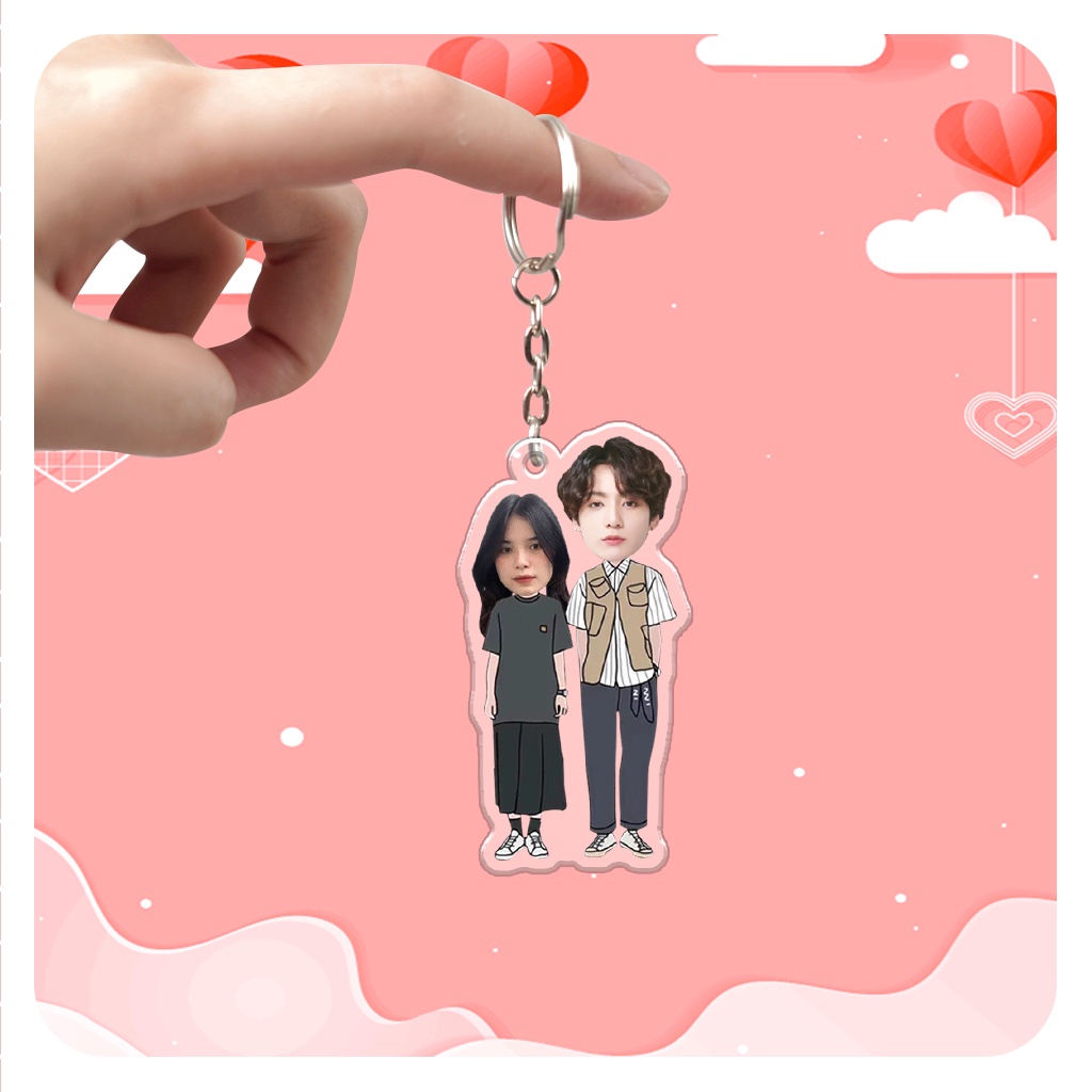Móc khóa cặp đôi in theo yêu cầu dễ thương custom idol