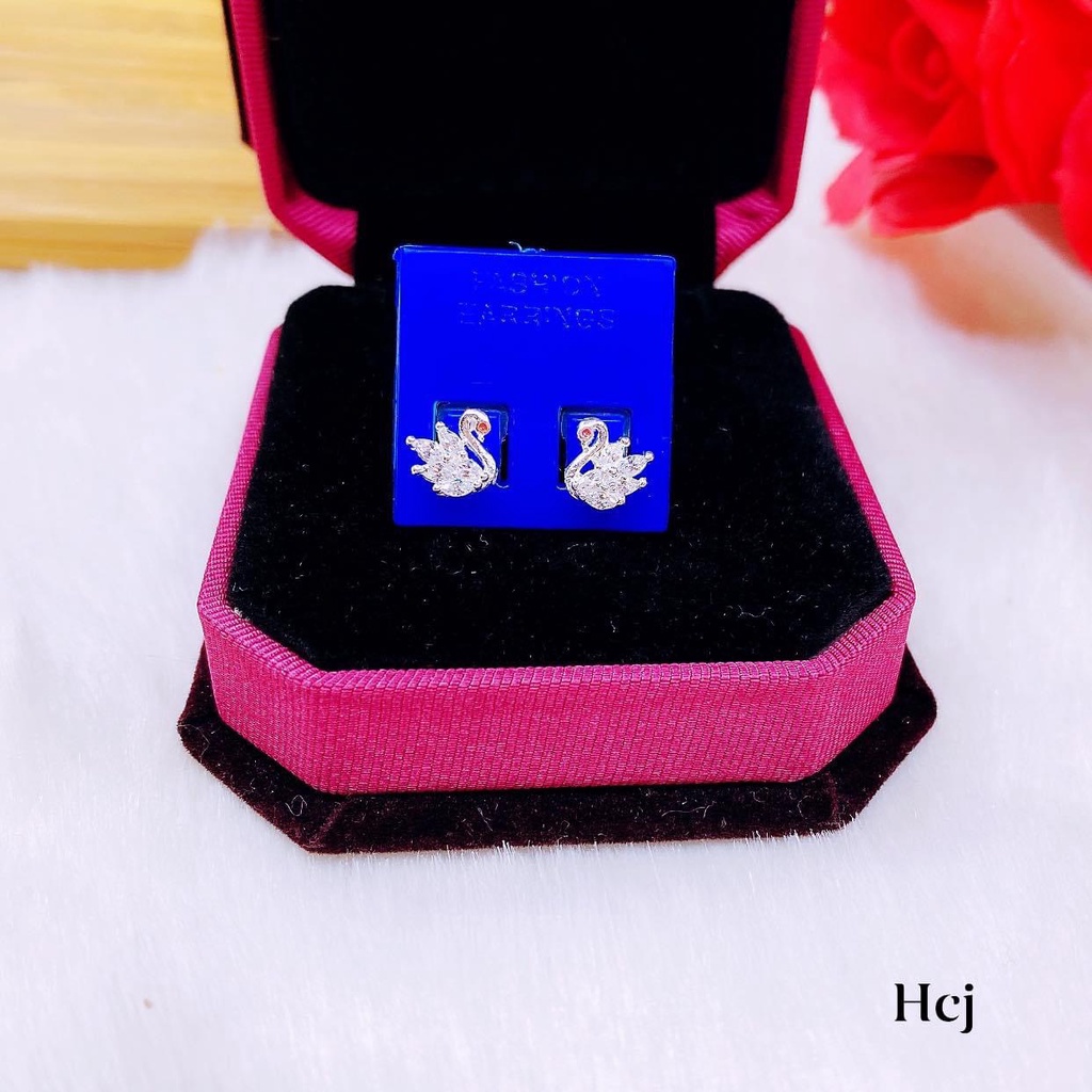 Bông tai bạc nữ kiểu dáng thiết kế hình thiên nga đính đá sang trọng - Kho sỉ bạc Nhất Linh