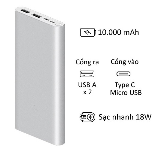 Sạc dự phòng mini xiaomi Gen 3 4 cổng chính hãng hỗ trợ sạc nhanh