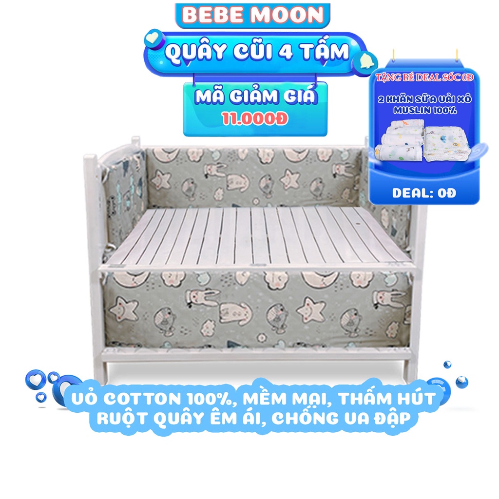 [HỎA TỐC] Quây Cũi Cho Bé Gồm 4 Tấm Ruột Đệm Chứng + 4 Vỏ Vải Cotton Mịn Nhiều Màu Sắc BeBe Moon