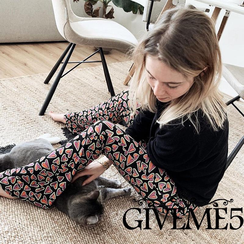 Quần Dài Ống Loe Lưng Cao In Họa Tiết Trái Tim Thời Trang Cho Nữ