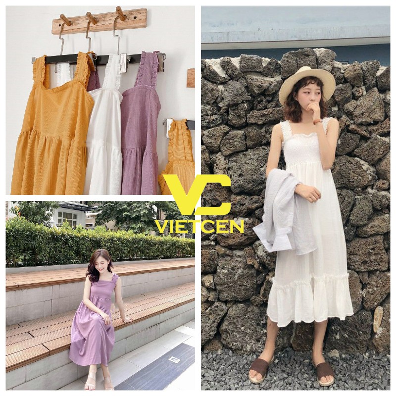Váy 2 Dây, Đầm Xuông Hai Dây Chất Đũi Mát Hot Trend - VIETCEN