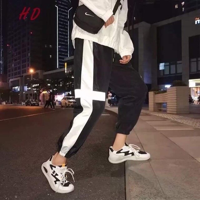 Quần jogger kaki line to, phản quang khi chụp flash, kèm hình thật