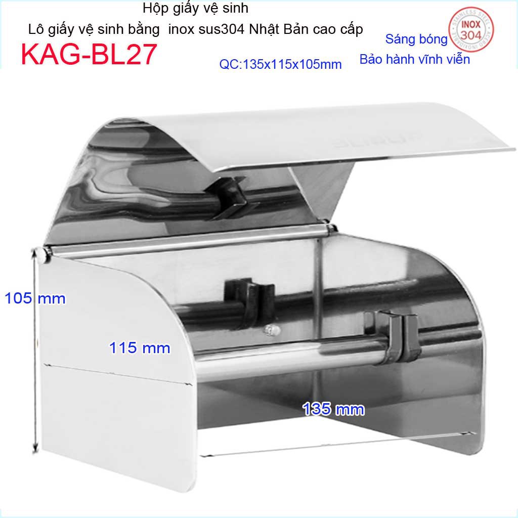 Móc giấy vệ sinh, hộp đựng giấy cuộn inox kace cao cấp, hộp giấy inox 304 Nhật Bản