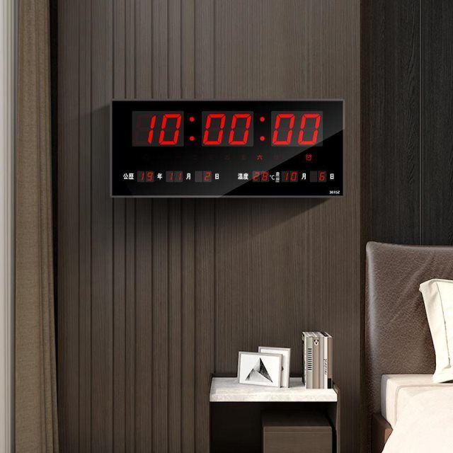 ✴Tắt tiếng điện tử lịch vạn niên phòng khách sáng tạo Đồng hồ điện tử LED màn hình lớn phát sáng đồng hồ treo tường kỹ t