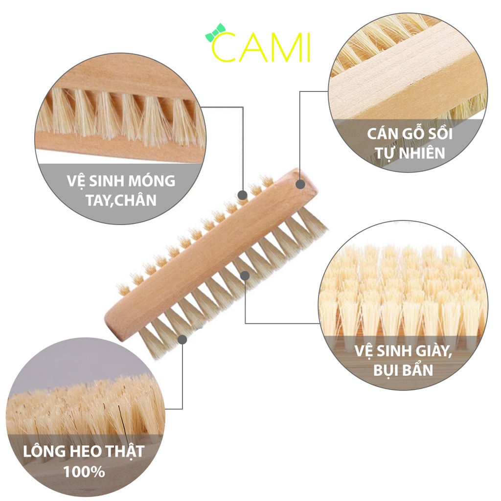 Bàn chải cán gỗ, nhỏ gọn tiện lợi sử dụng trong vệ sinh giày dép và vệ sinh móng tay - Cami - CMPK239
