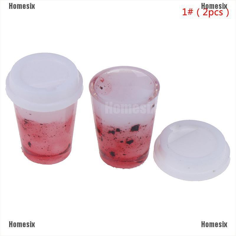 [HoMSI] 2Pcs 1/12 Dollhouse Mini Simulation Drinks Model Fruit Drink Doll House Decor SUU