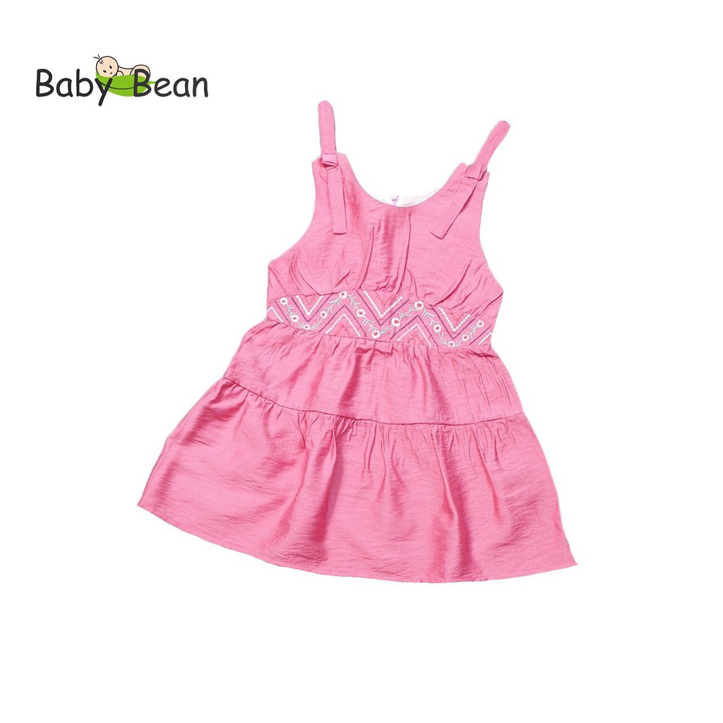 [MÃ THƯƠNG HIỆU UY TÍN Voucher giảm 10%] Đầm Đũi Tầng Thêu Thổ Cẩm Vai Thắt Nơ bé gái BabyBean (8kg-30kg)