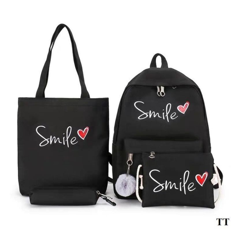 balo nữ ulzzang combo 4 món set smile ❤️ thời trang Hàn Quốc Vải bố Balo du lịch dễ thương đẹp đi học giá rẻ