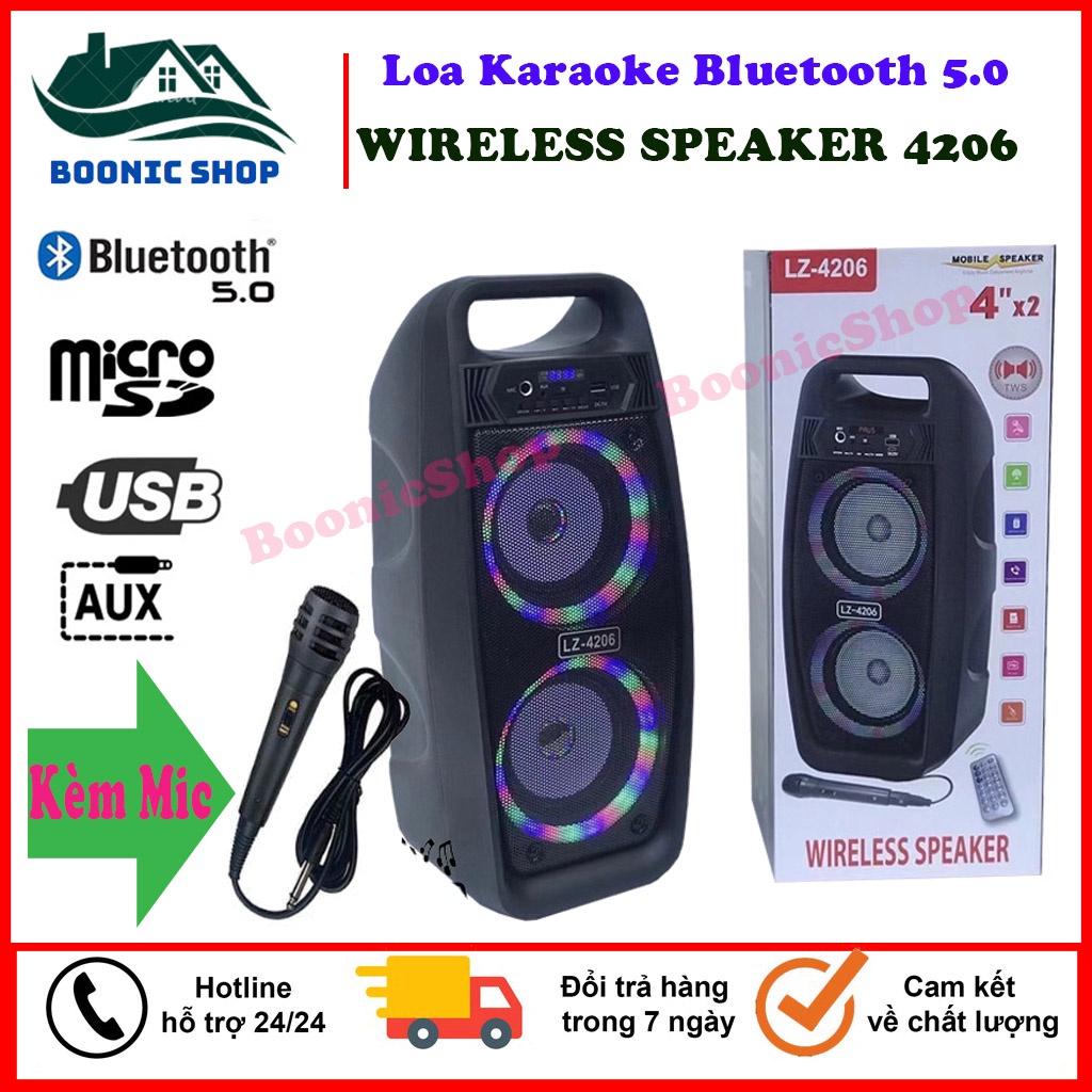 💖Tặng Kèm Mic💖 Loa Kẹo Kéo Karaoke Kết Nối Bluetooth LZ-4206, Bản 2 Loa - Khuếch Đại 2 Lần - Bluetooth 5.0 Cao Cấp