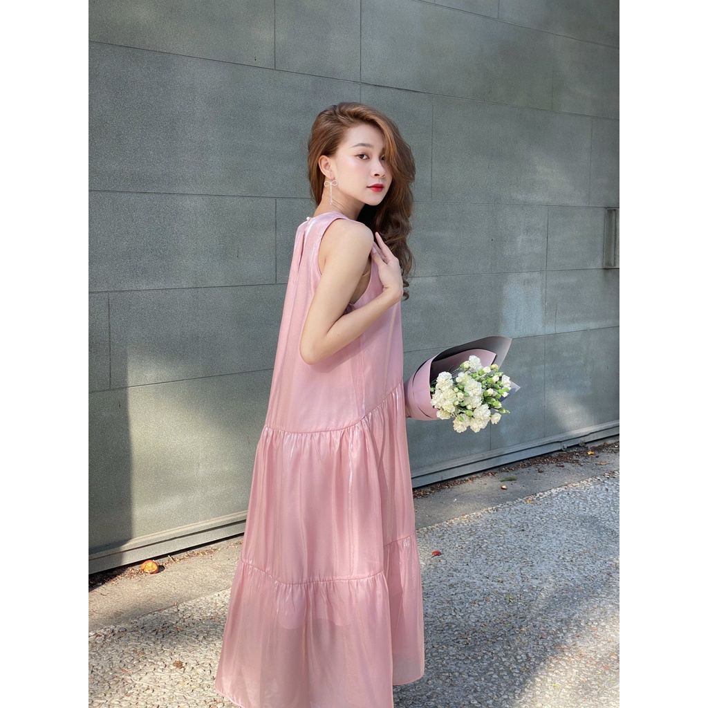 Đầm maxi tơ oganza nhũ ánh kim 2 lớp cao cấp