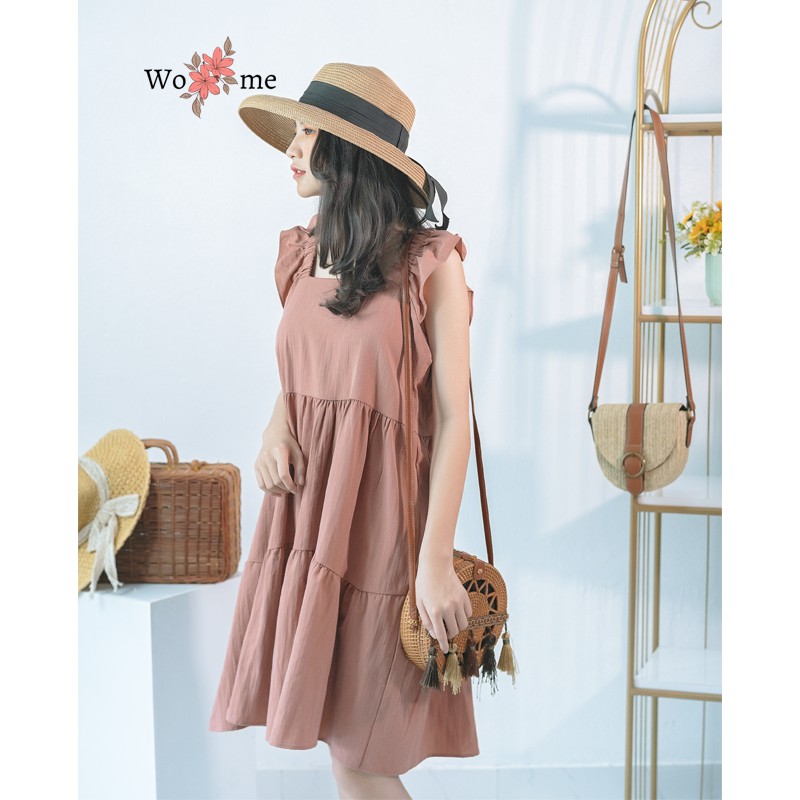 Váy babydoll vải đũi cổ vuông cánh tiên dáng xòe suông đầm đi biển, đi chơi, đi làm hàng cao cấp VBD | BigBuy360 - bigbuy360.vn