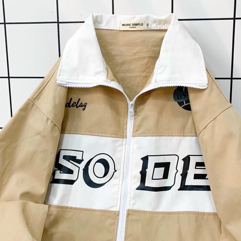 Áo khoác Jacket Trơn form rộng in chữ SO-DE vải kaki 1 lớp Unisex nam nữ (Ảnh thật/Có sẵn)