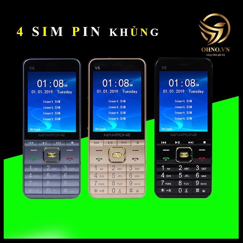 Điện Thoại Phổ Thông Giá Rẻ V6 4 Sim 4 Sóng Điện Thoại Đập Đá Cho Người Già - OHNO Việt Nam