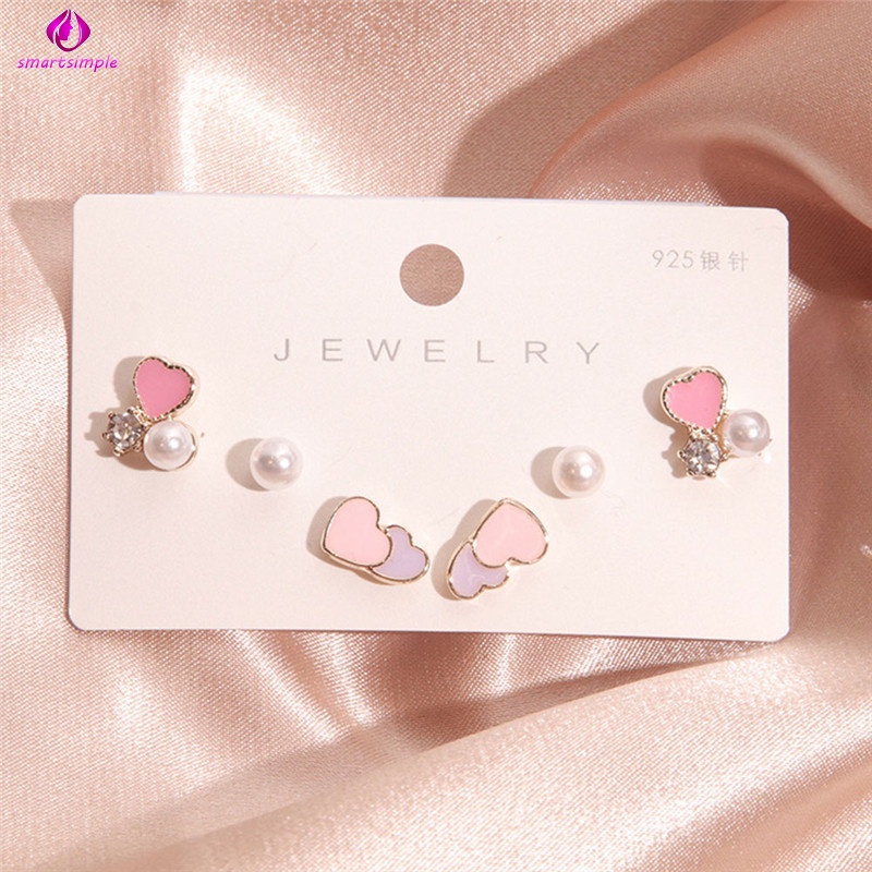 Set 3 Đôi Khuyên Tai Hình Hoa Đính Đá Dễ Thương Cho Nữ