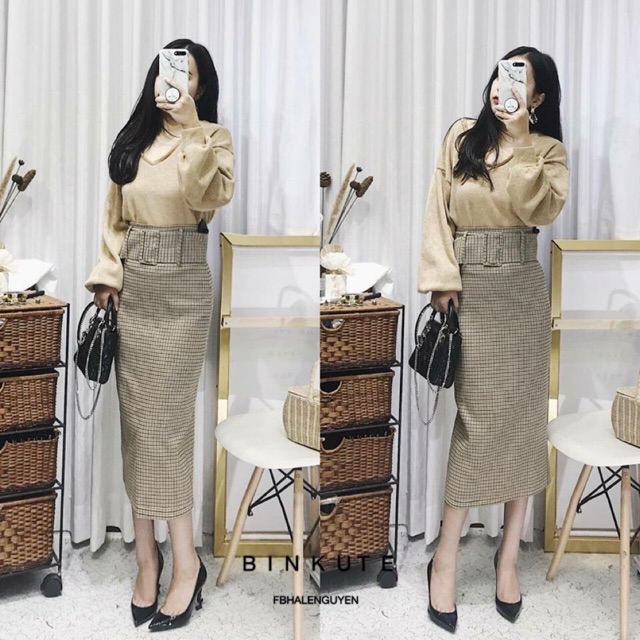 #zara CHÂN VÁY KẺ BELT