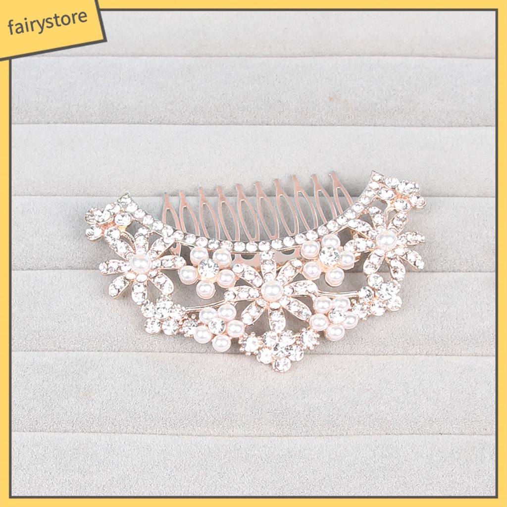 Lược cài tóc đính đá ngọc trai nhân tạo hình hoa đơn giản thời trang cho nữ