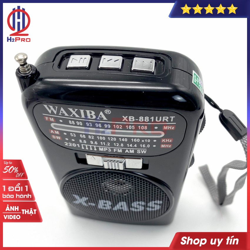 Đài radio FM-AM-SW WAXIBA XB-881URT H2Pro đa năng-Nhạc Mp3 USB/Thẻ nhớ-Đèn pin-Pin sạc (Quà 50k-pin sạc 18650)