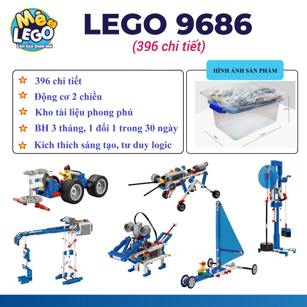 (Hộp nhựa) Bộ đồ chơi xếp hình Lego Technic 9686_Lego Education_Động Cơ 2 chiều_Bảo Hành 3T (1 đổi 1 trong 30 ngày)