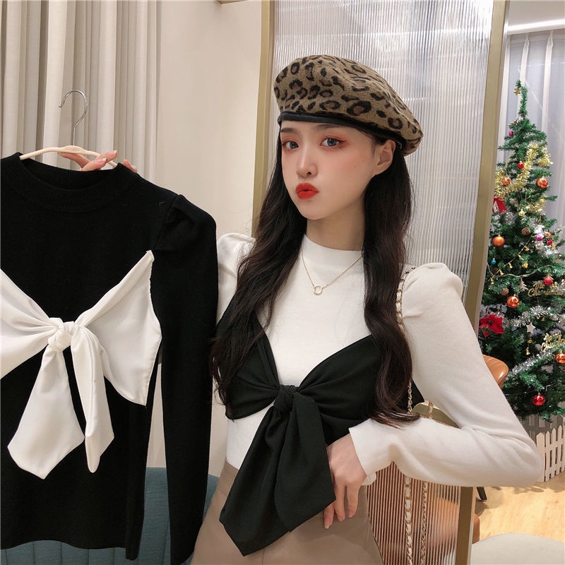 Áo thun COZOK tay dài phối nơ thiết kế mỏng đa năng thời trang