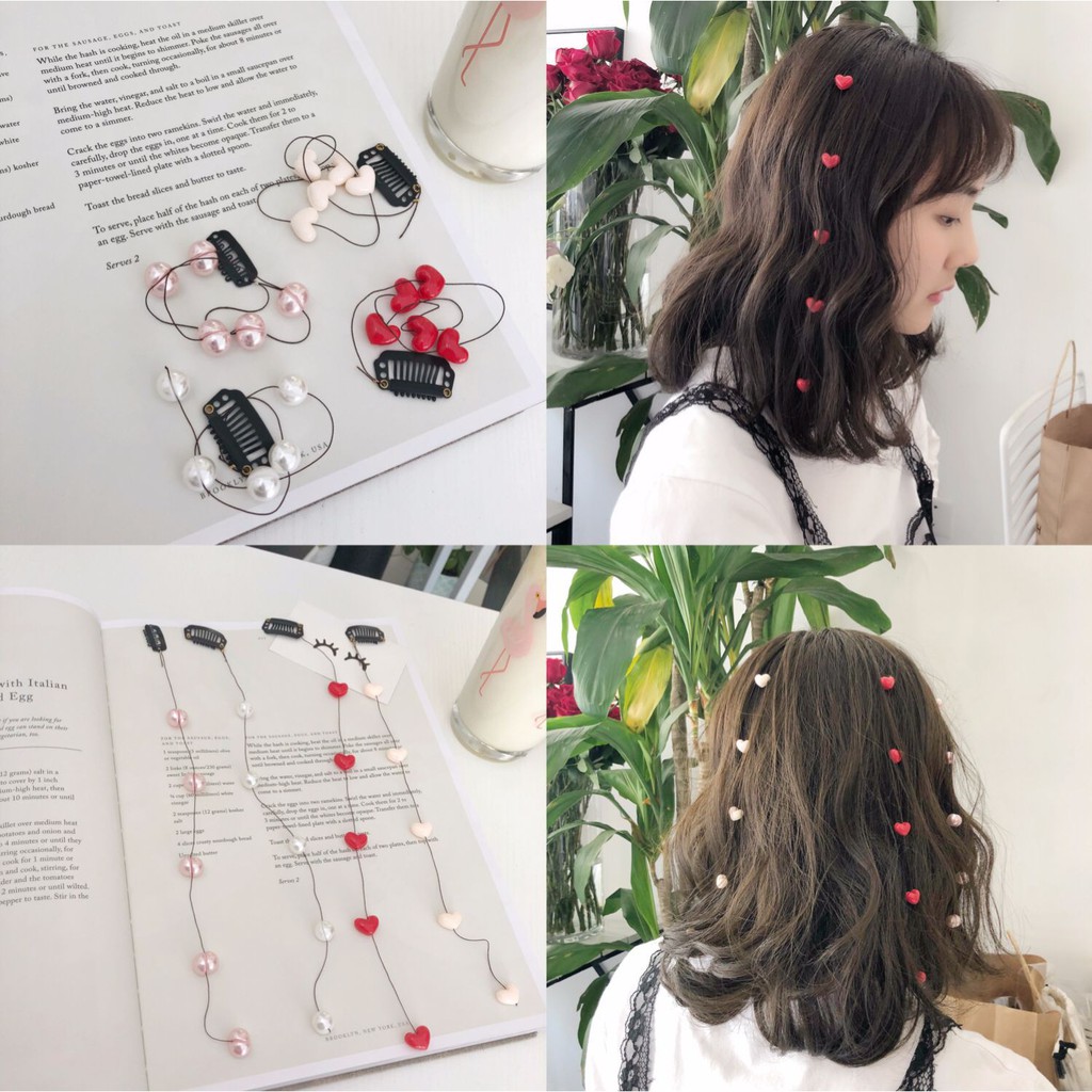 ❤️ Kẹp dây cài tóc đính tim dáng ngắn phong cách Hàn Quốc siêu cute ❤️