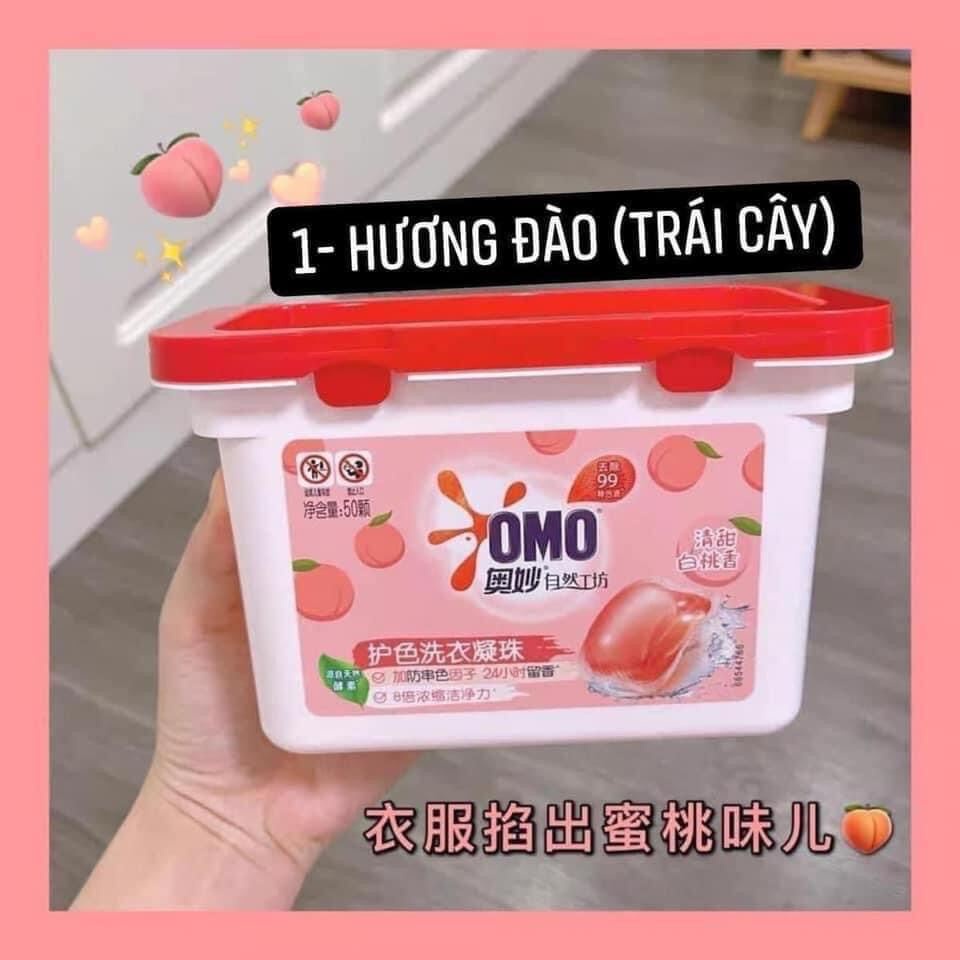 Viên giặt + xả Omo 50 viên, có 3 mùi để lựa chọn: hương hoa anh đào, hương quả đào, hương bạch trà