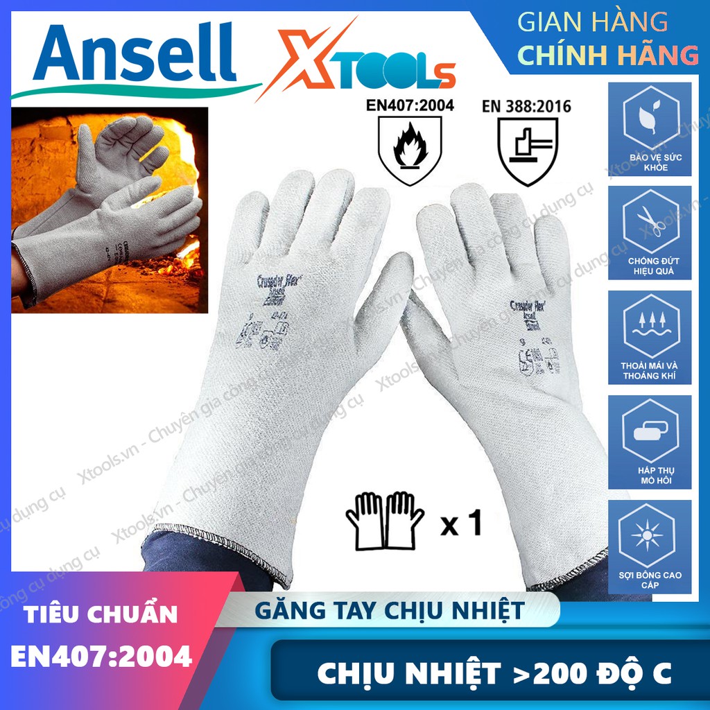 Găng tay chịu nhiệt Ansell Crusader Flex 42-474 chống cháy chịu nhiệt trên 200 độ, dùng trong cơ khí, luyện kim, nhà bếp