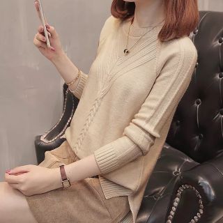 A60 Áo len dáng dài, xẻ tà, cổ tim, áo len thân dài, áo len kiểu